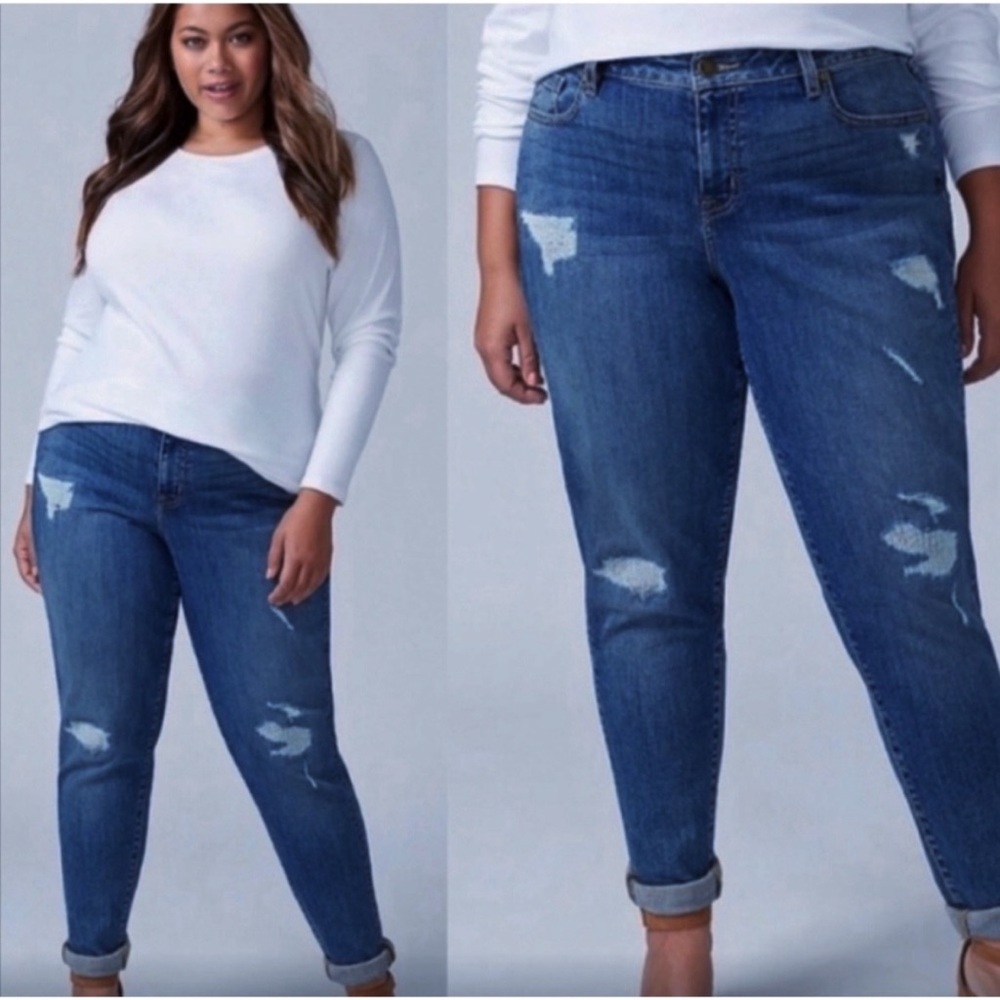 NWT Lane Bryant Mid Rise Boyfriend Denim Stretch Capri Jeans Size 16 Distressed